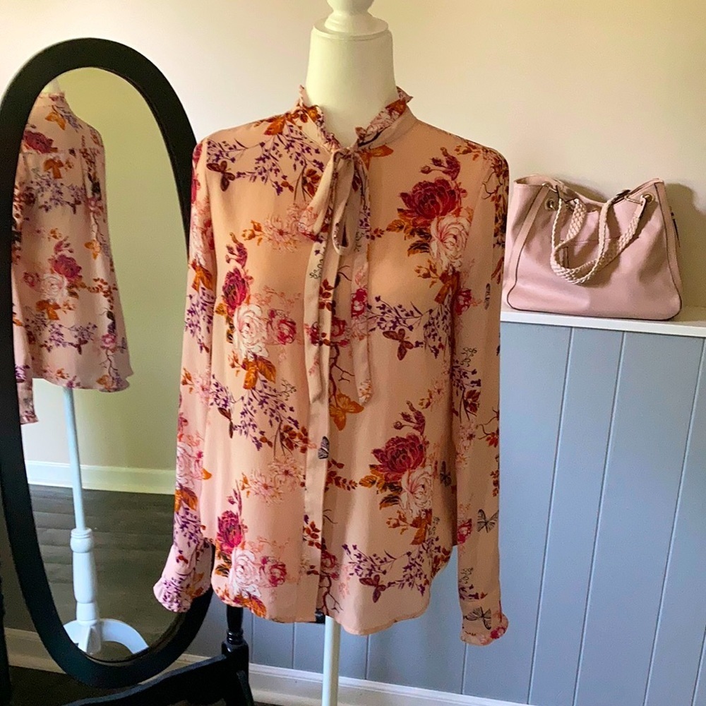 Apt 9 pink purse & Worthington floral Blouse Sz S